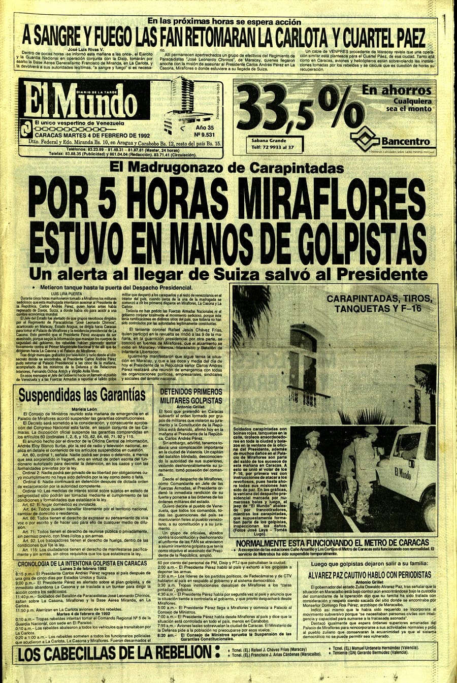 Lidera la insurrección cívico-militar en contra del gobierno corrupto de Carlos Andrés Pérez