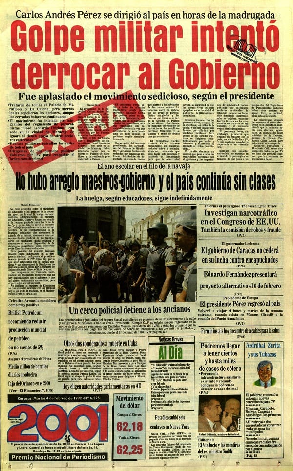 Lidera la insurrección cívico-militar en contra del gobierno corrupto de Carlos Andrés Pérez
