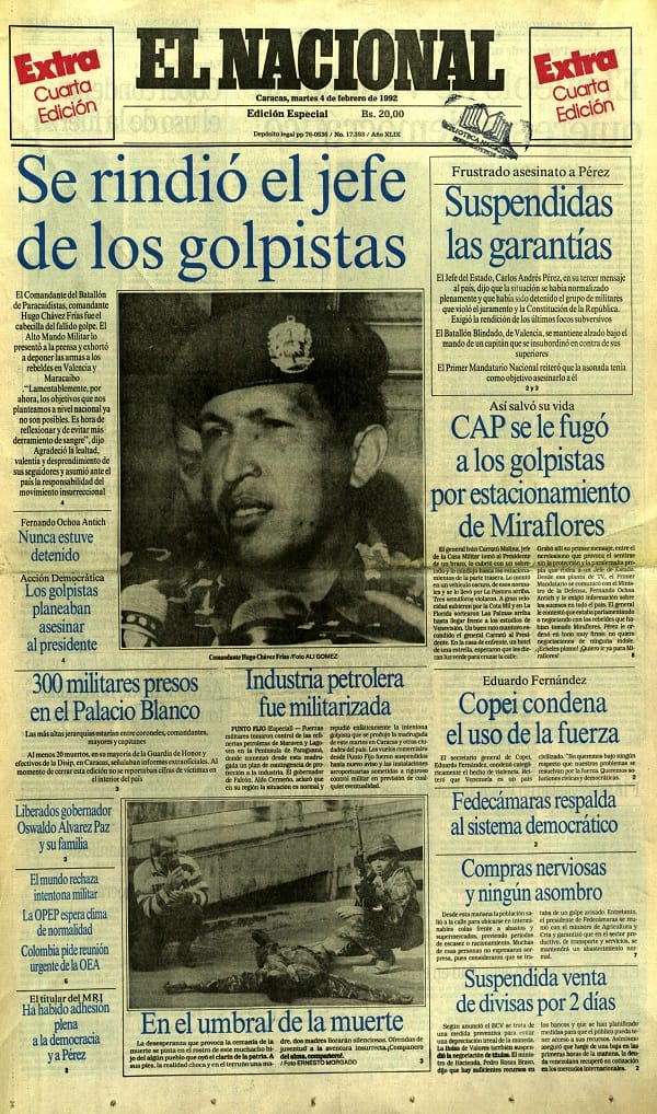 Lidera la insurrección cívico-militar en contra del gobierno corrupto de Carlos Andrés Pérez