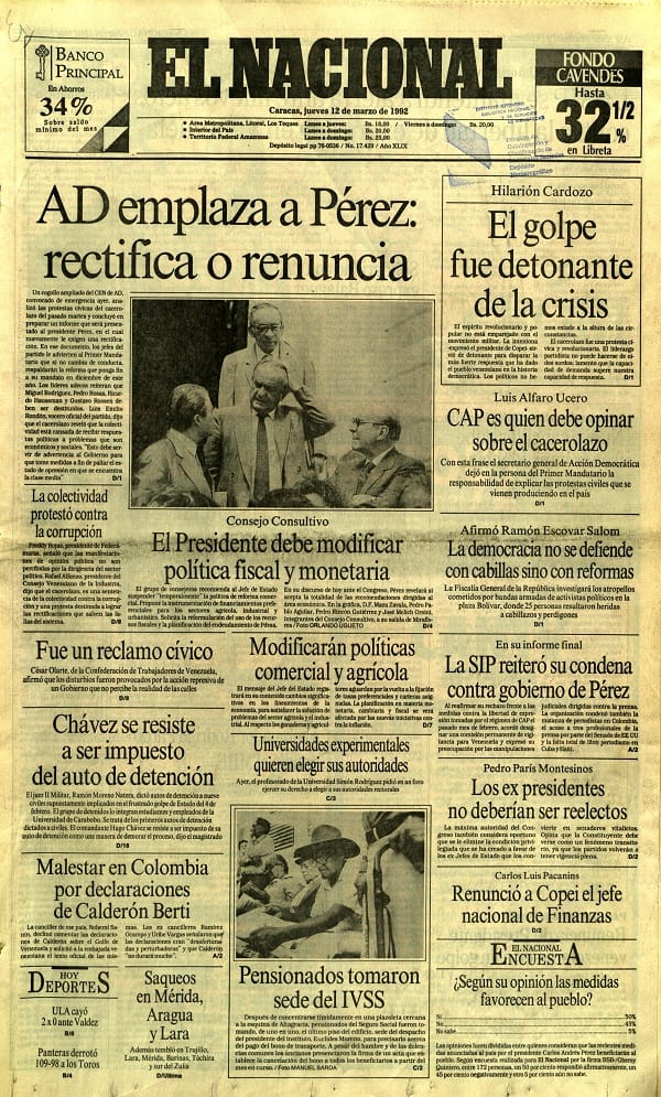 Lidera la insurrección cívico-militar en contra del gobierno corrupto de Carlos Andrés Pérez