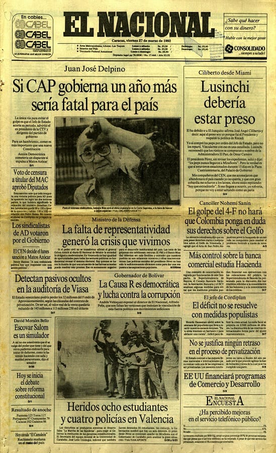 Lidera la insurrección cívico-militar en contra del gobierno corrupto de Carlos Andrés Pérez